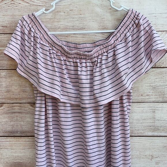 ANTHROPOLOGIE SUNDAY SOFT‎ KNIT DRESS IN PINK AND GRAY STRIPES - Picture 2 of 5
